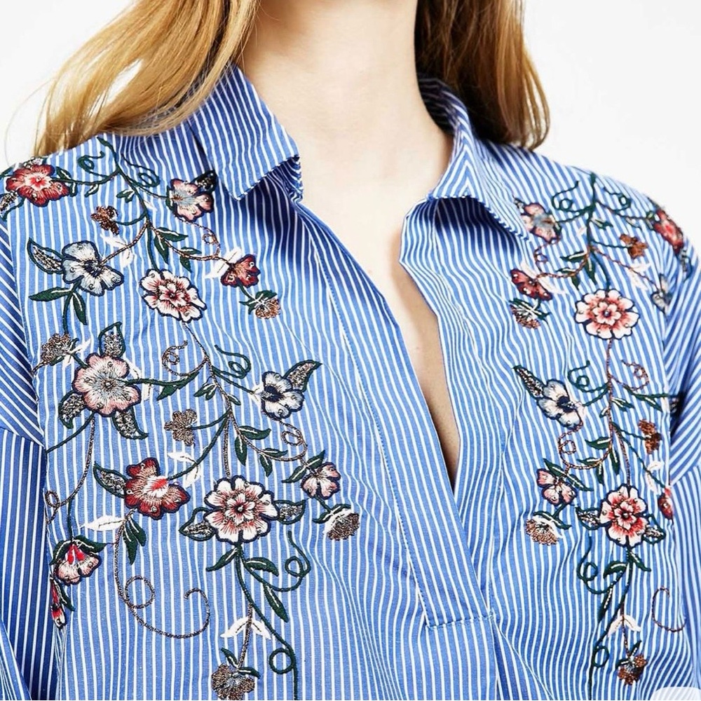 Bershka floral Embroidered Blouse Sz XS